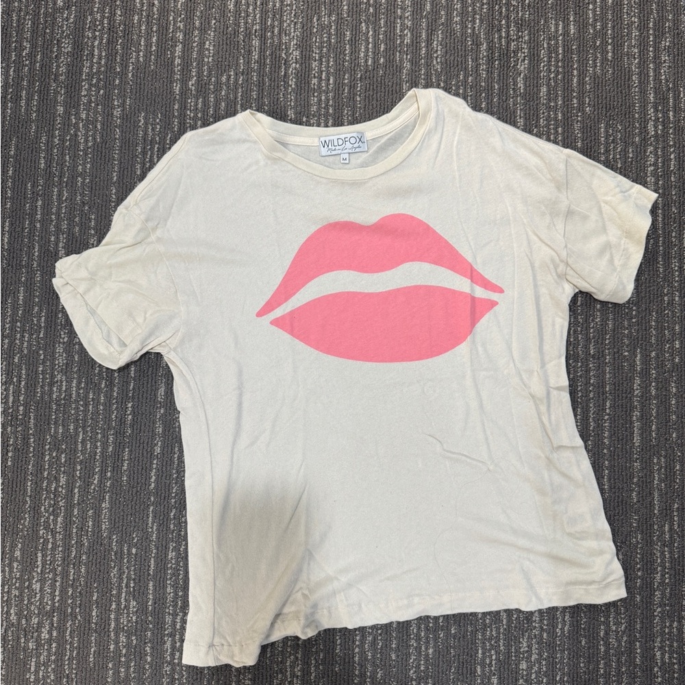 Wildfox Cream Tee with Pink Lips Graphic
